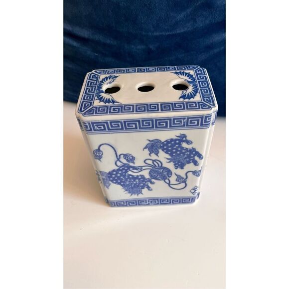 Antique Chinese‎ Porcelain Opium Pillow  Blue White Foo Dog Qing Signed - Picture 2 of 10